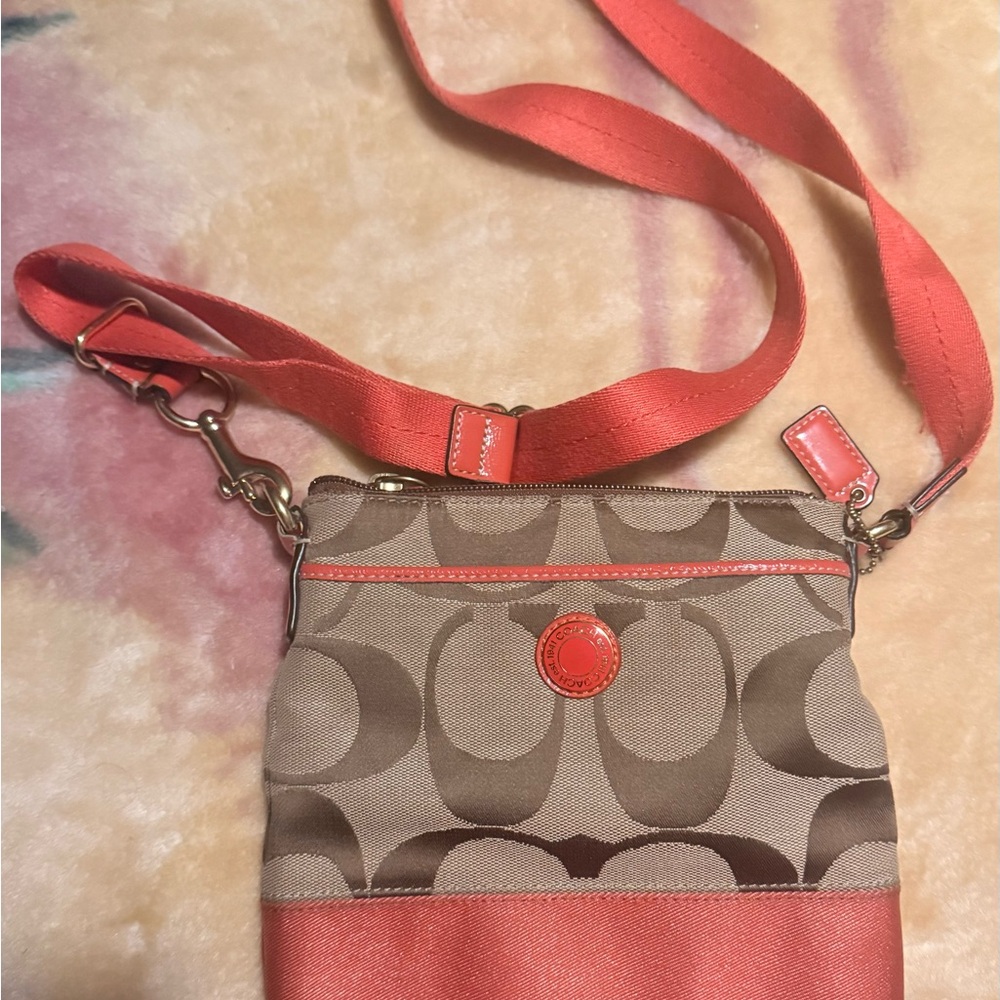 Coach Crossbody Bag - Coral and Beige